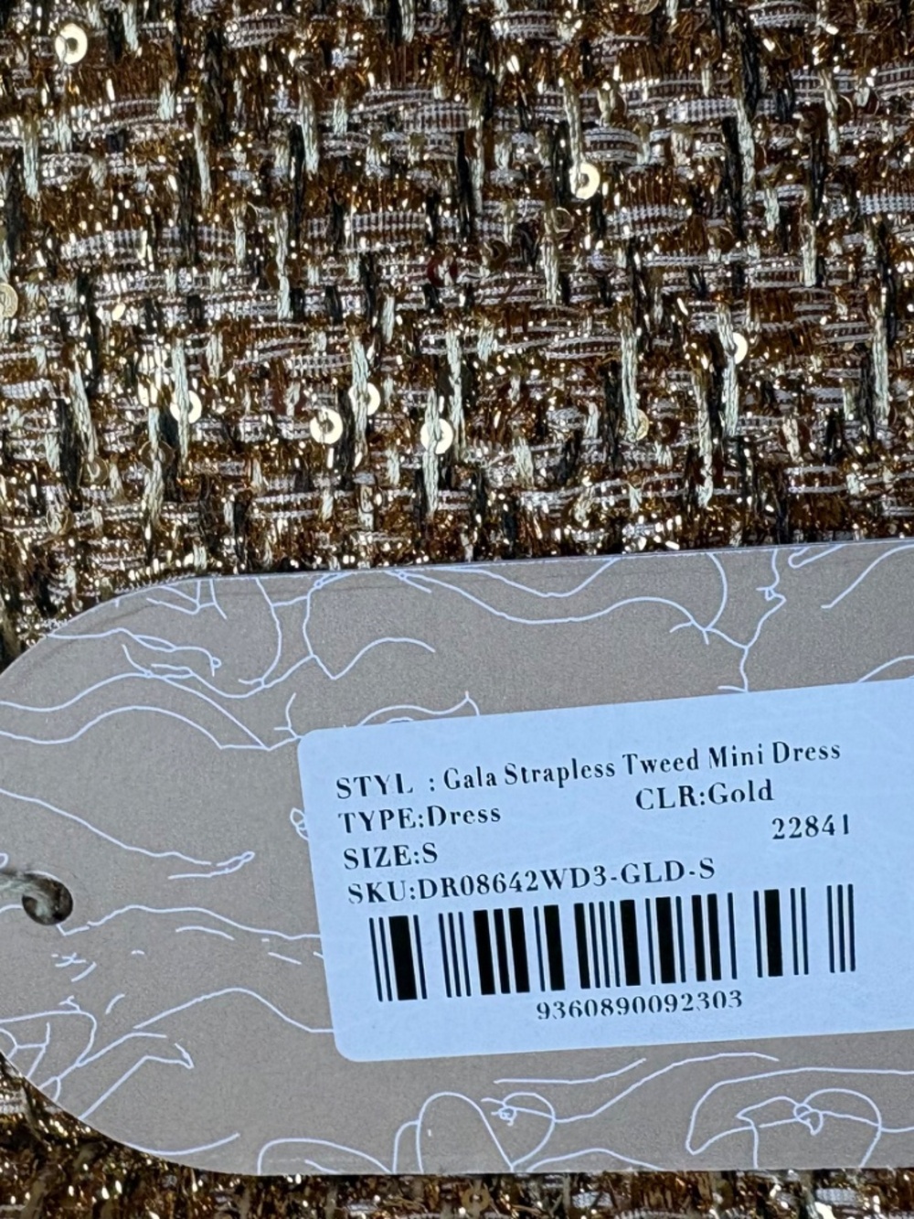 Brand New Meshki Gold Tweed Mini Dress Size Small - Picture 5 of 6